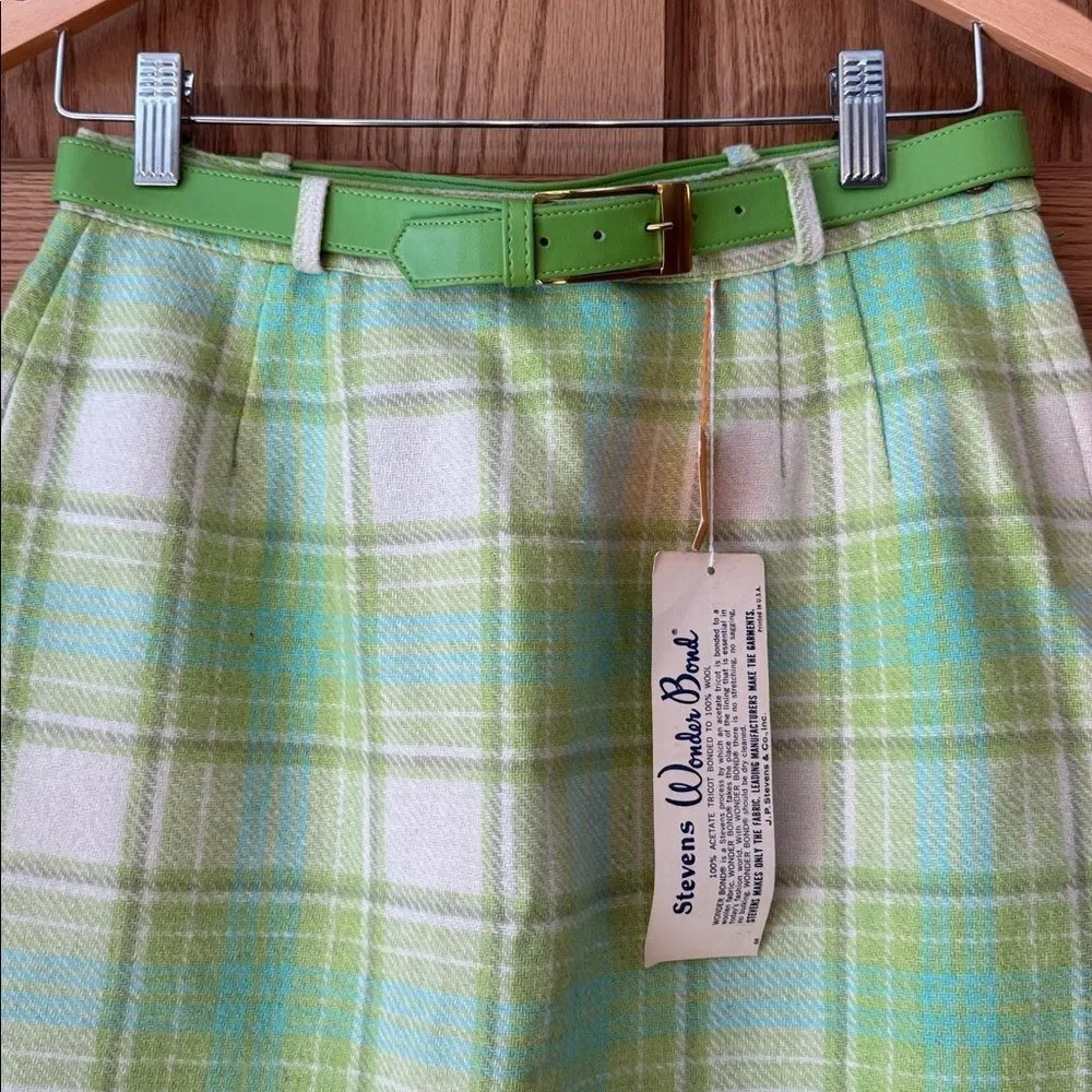 STEVENS Vintage 60s Wool Plaid Skirt Palm Springs Golf Resort Mod Pastel *NEW*